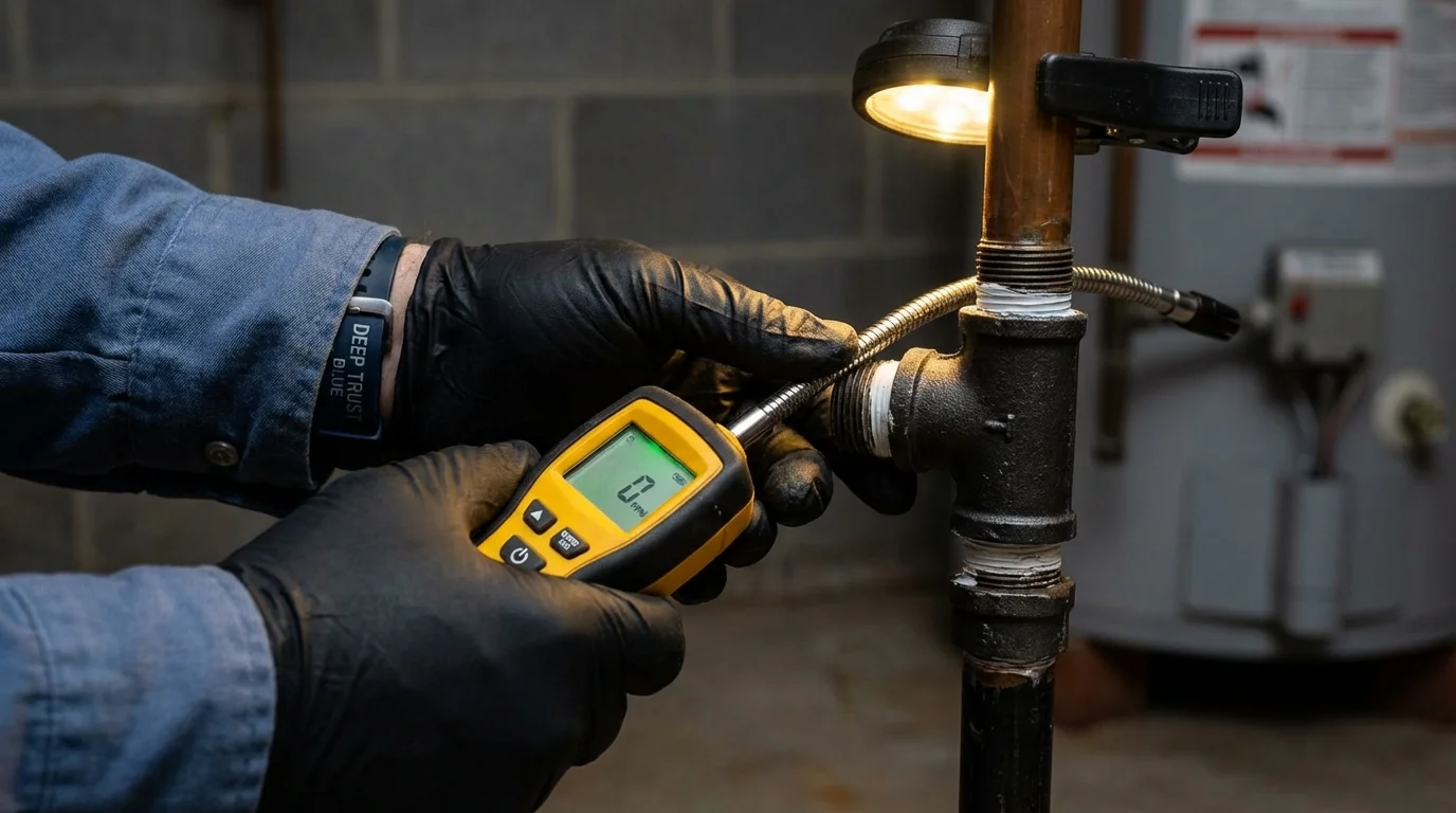 Gas leak detection with electronic sniffer by Johns Plumbing LLC in Maynard